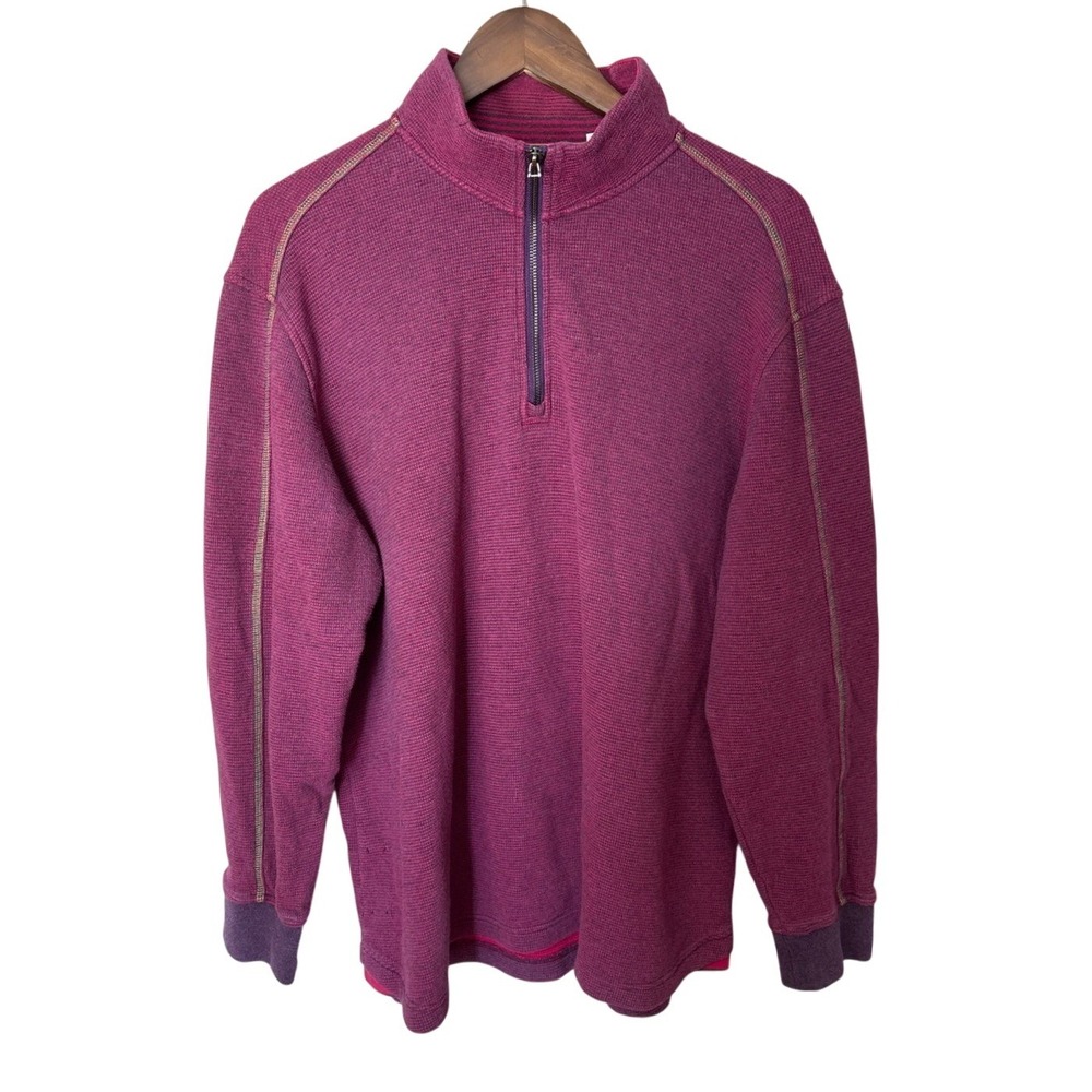 Robert Graham Mens XL Quarter Zip Pullover Waffle Knit Burgundy Purple Classic